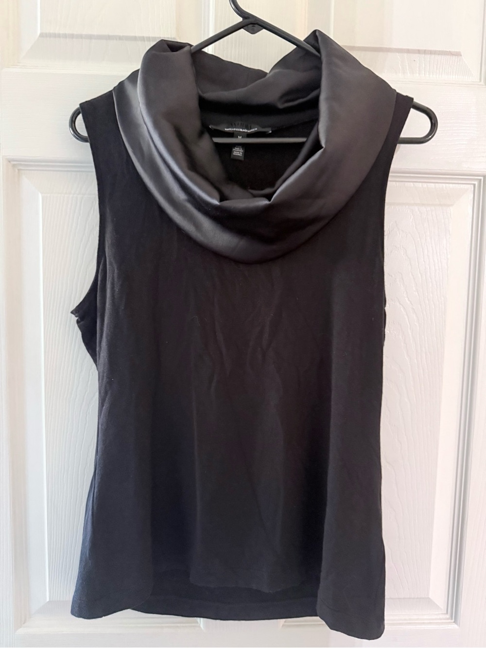Black Sleeveless Top with Satin Cowl Neck by WHBM - Size Medium
